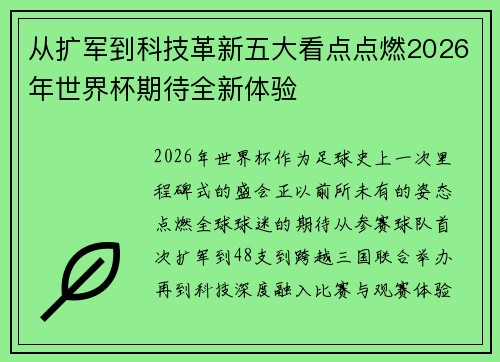 从扩军到科技革新五大看点点燃2026年世界杯期待全新体验